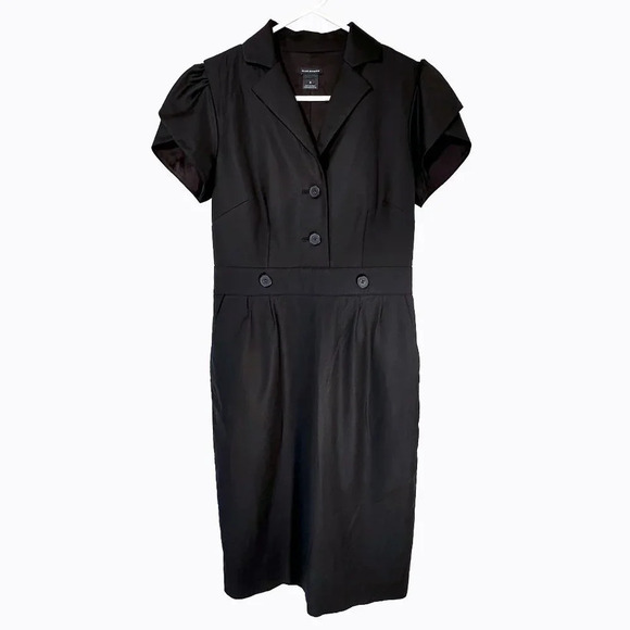 Club Monaco Tailored Black Dress Cap Sleeve Goth Office Siren Dark Academia Sz 0 - Picture 1 of 8